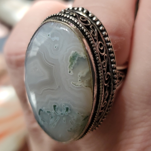 New Huge Moss Agate 925 Silver Statement Ring. - Picture 6 of 16